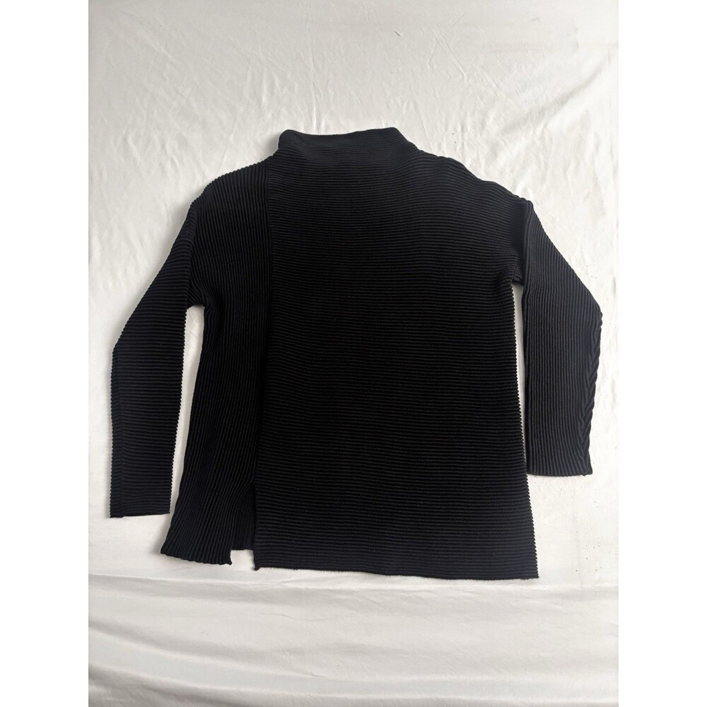 French Connection Ribbed Knit Top XS Black Textured Long Sleeve Minimalist